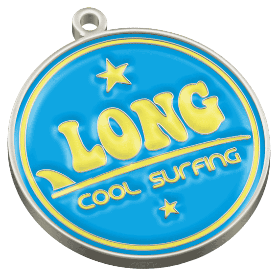Porte-clés métal personnalisé Long Cool Surfing Porte-clés en métal émaillé 2D personnalisé pour Long Cool Surfing,,la marque 100% Longboard